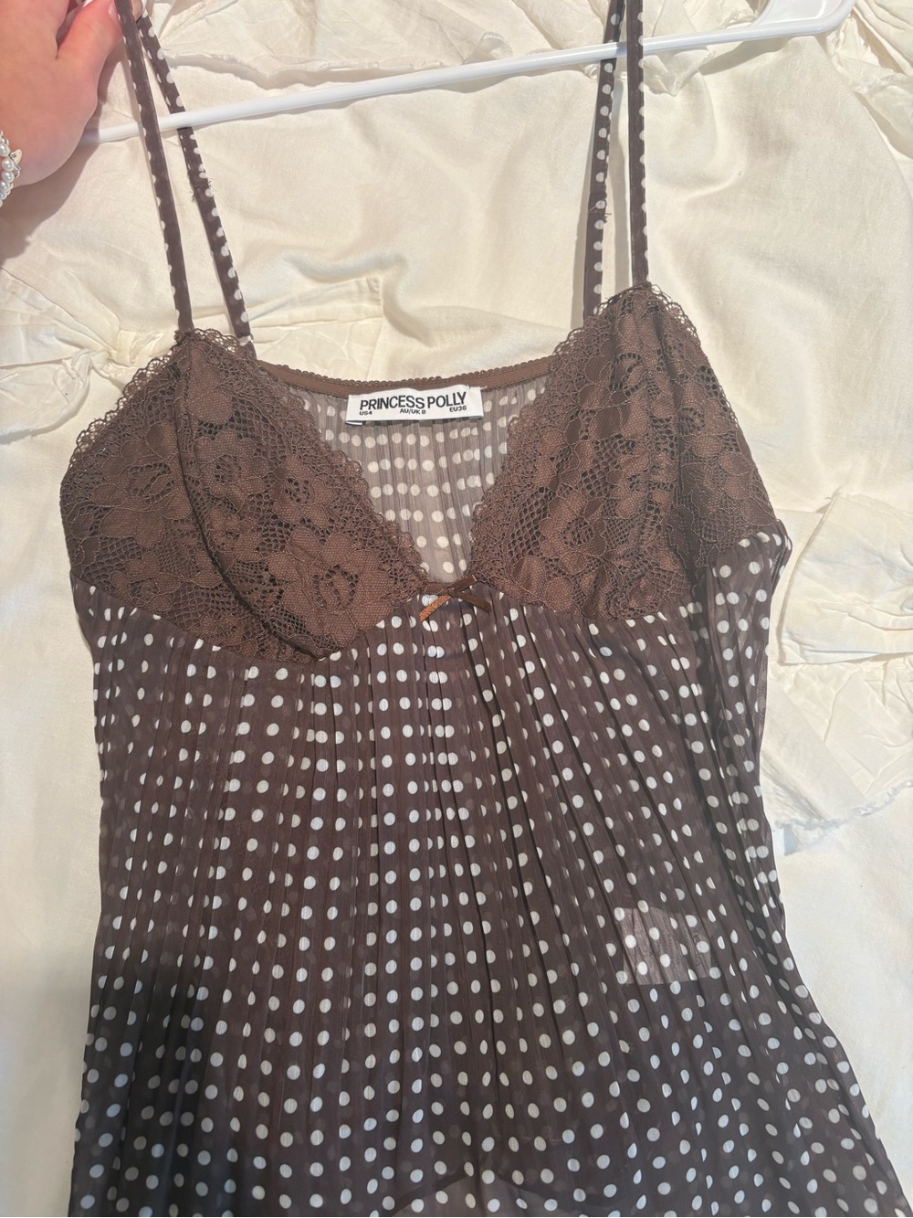 Princess Polly Brown Polka Dot Lace Cami Dress
